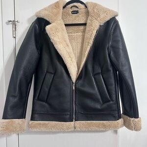 PrettyLittleThing Black and Cream Leather Jacket